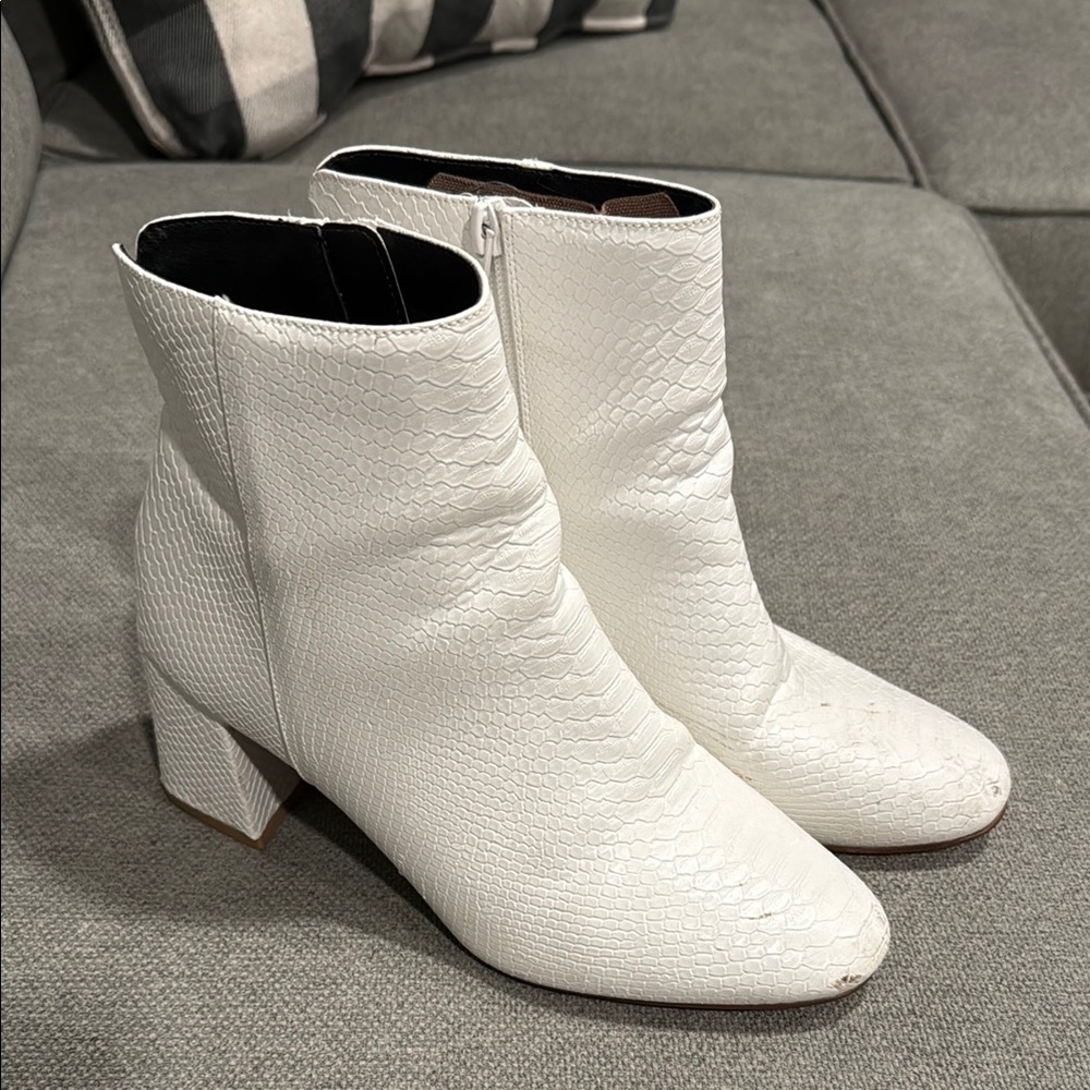 White Textured Ankle Boots